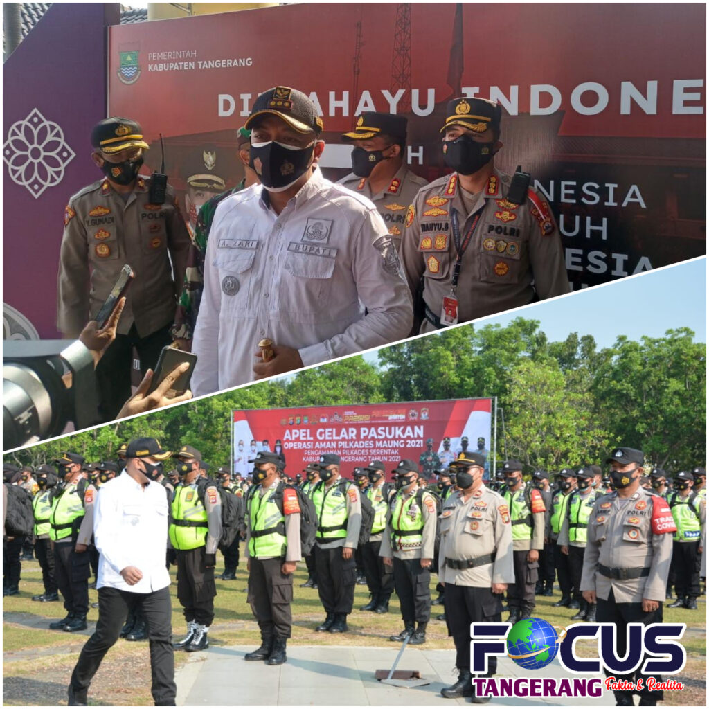 Foto: Bupati Tangerang Saat Pimpin Apel Gelar Pasukan Operasi Aman Pilkades Maung 2021 Di Lapangan Maulana Yudha Negara Tigaraksa